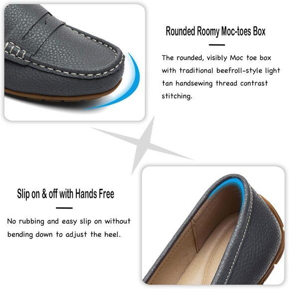 Kordal Women's Grey Leather Comfortable & Lightweight Penny Loafers Flats - Picture 5 of 9